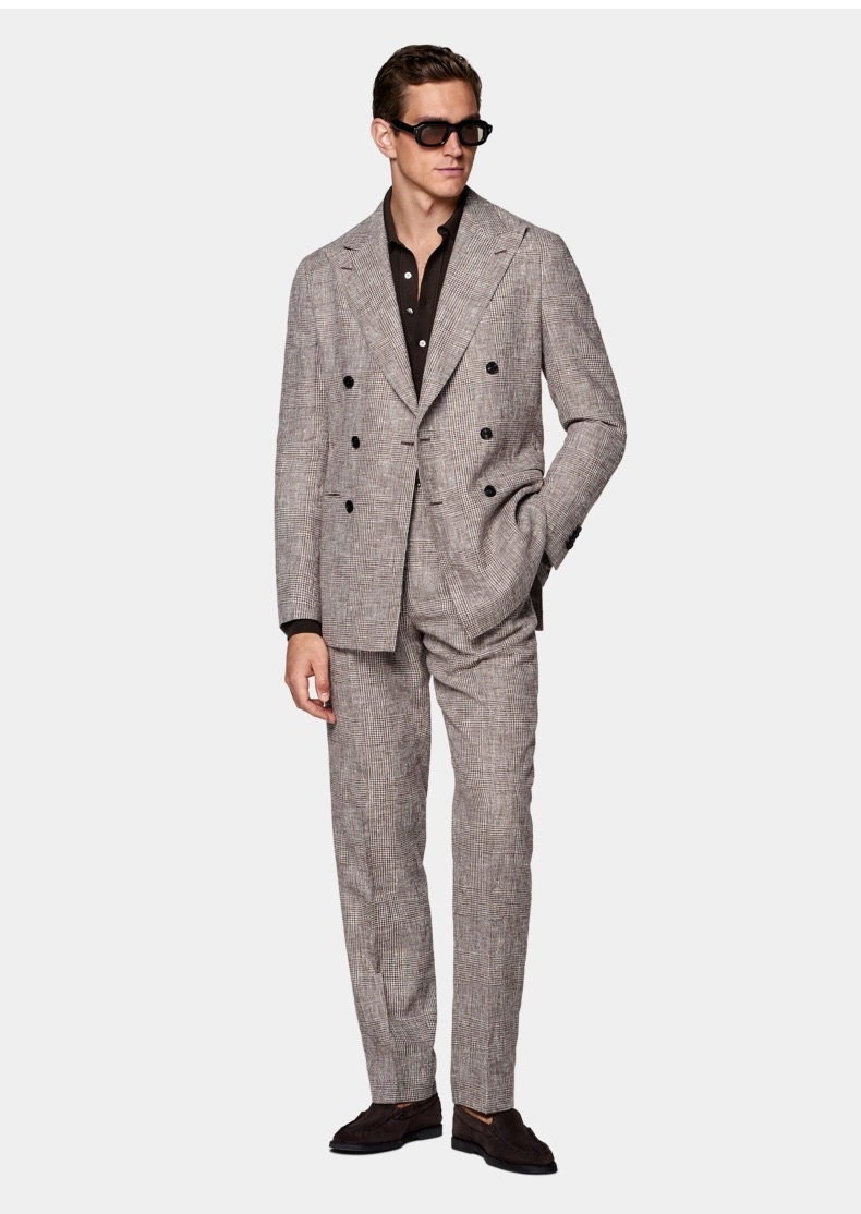 Customized Luxury Two Piece Men's Formal Suits Set Paired with Long Pants Lapel Collar Double Breast Tailored Houndstooth Weave Wool Blazer for Man