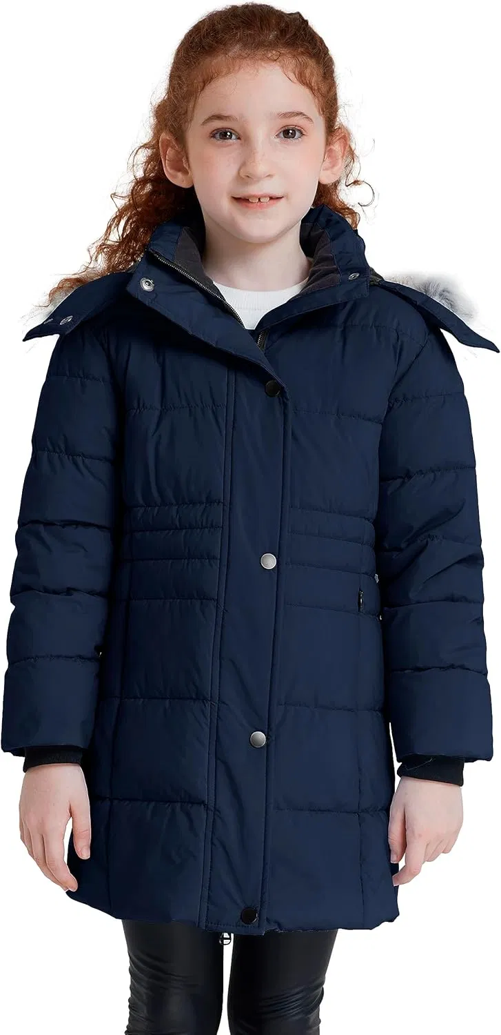 Girls' Winter Coat Long Hooded Parka Soft Fleece Puffer Jacket with Removable Hood