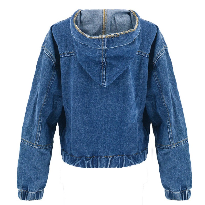 Women′ S Hooded Zip-up Denim Jacket Denim Hoodie Jacket Casual Jeans with Hood Blue Womens Denim Jacket