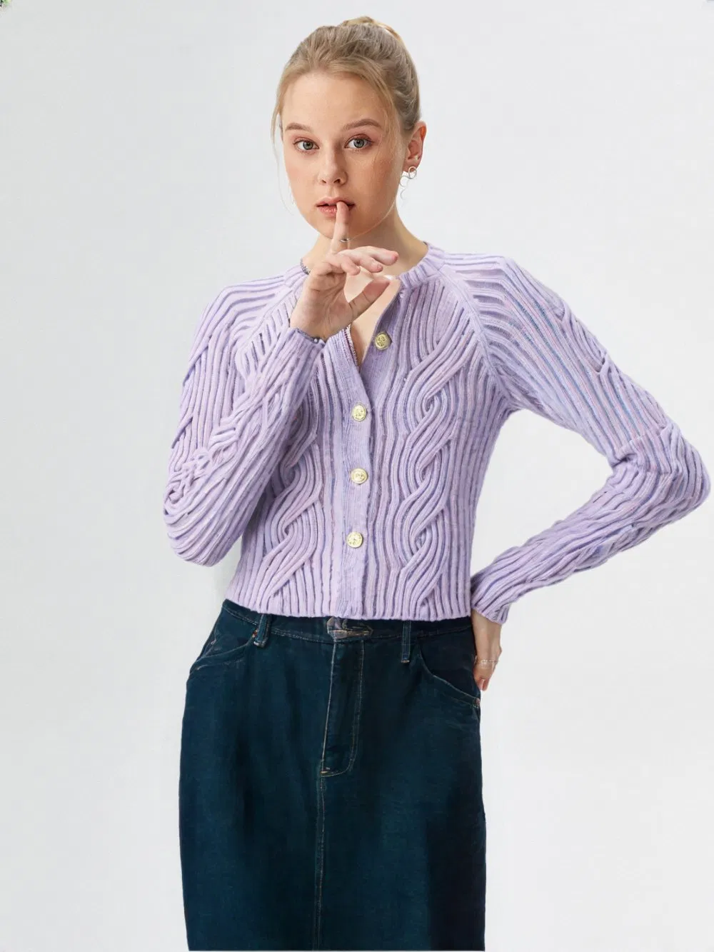 S26107 Women's Crewneck Raglan Sleeve Cardigan Fw26