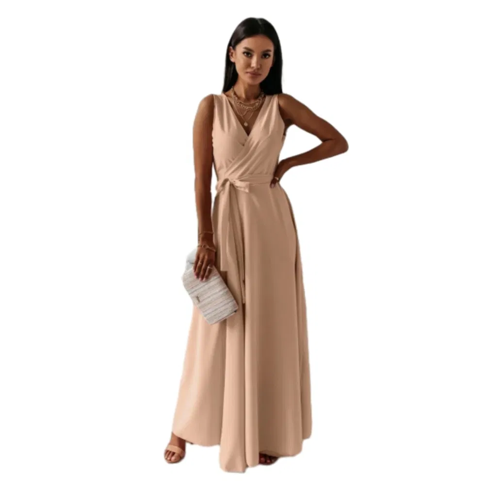 Hot-Selling Popular 2025 New Sleeveless V-Neck Full-Length Fashionable Social Event Maxi Dress