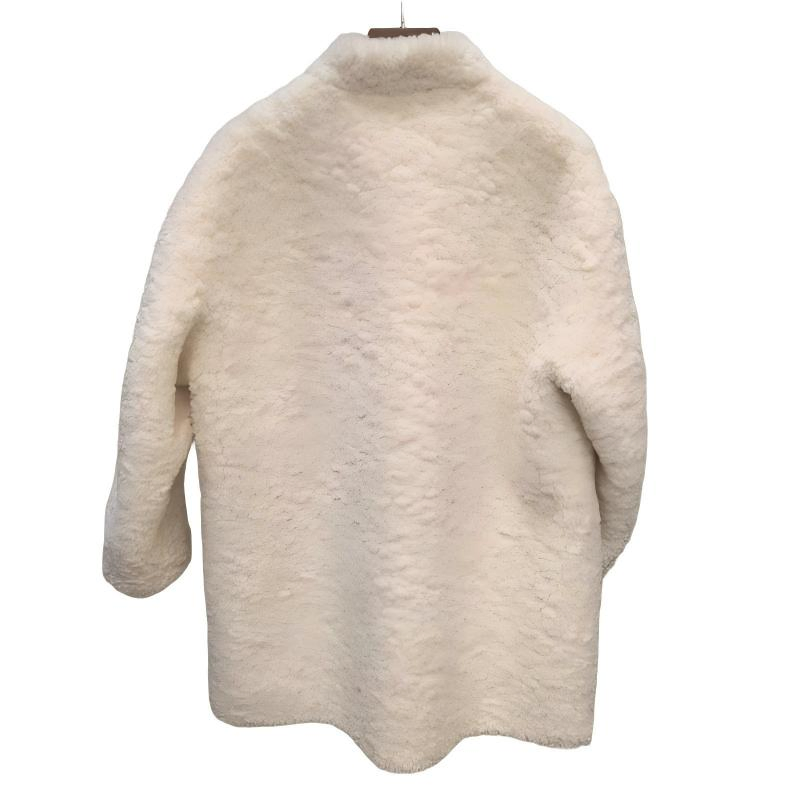 Classic MID-Length Beige Faux Wool Fur Coat for Women