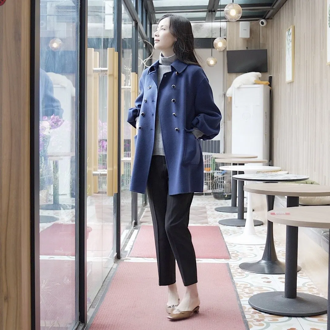 Luxury Merino-Wool &amp; Cashmere Blended Balloon-Sleeve Patch-Pocket Coat