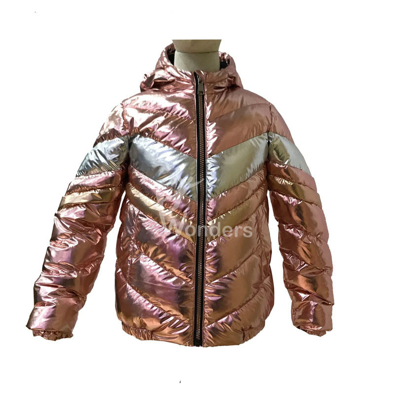 Girl's Shiny Metallic Full Zip Puffer Padded Hooded Jacket