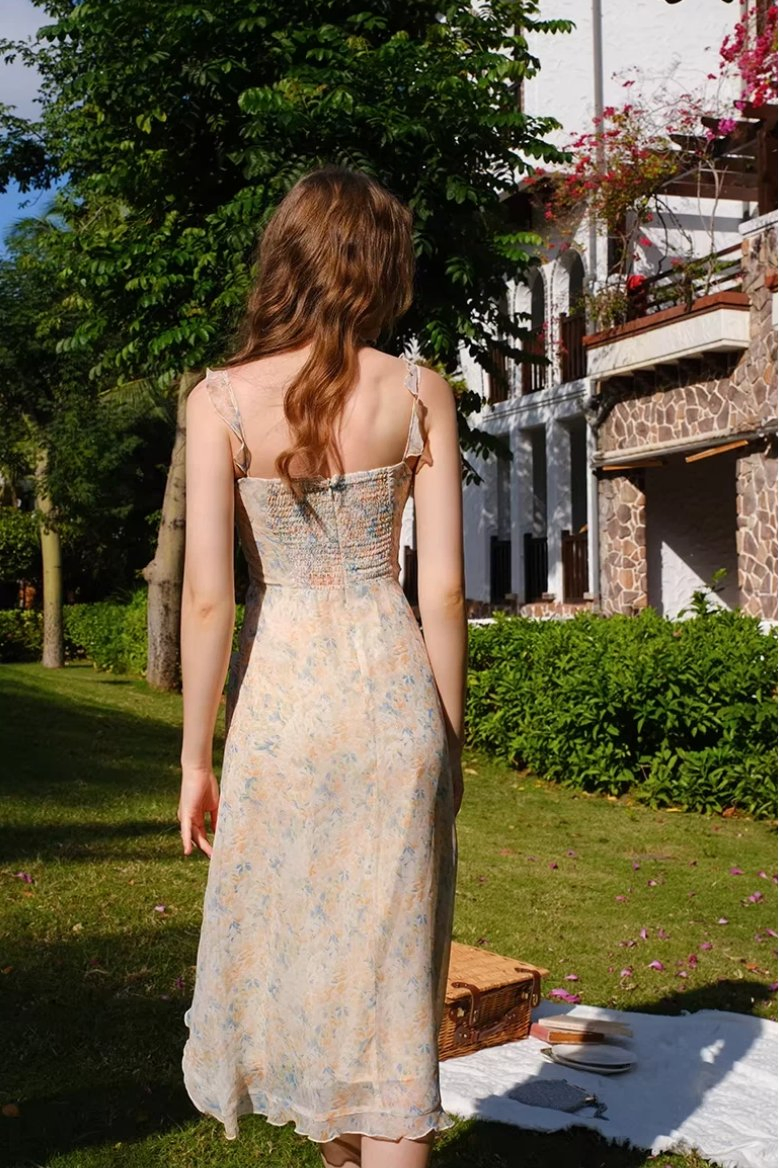 French Style Irregular Hem Slip Dress Women's Summer Fashion Maxi Dress