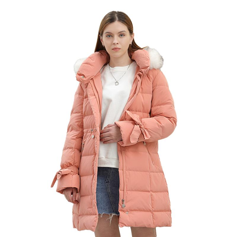 Winter Slim Casual Clothes Hooded Fur Collar Plain Quilted Woman Long Parka