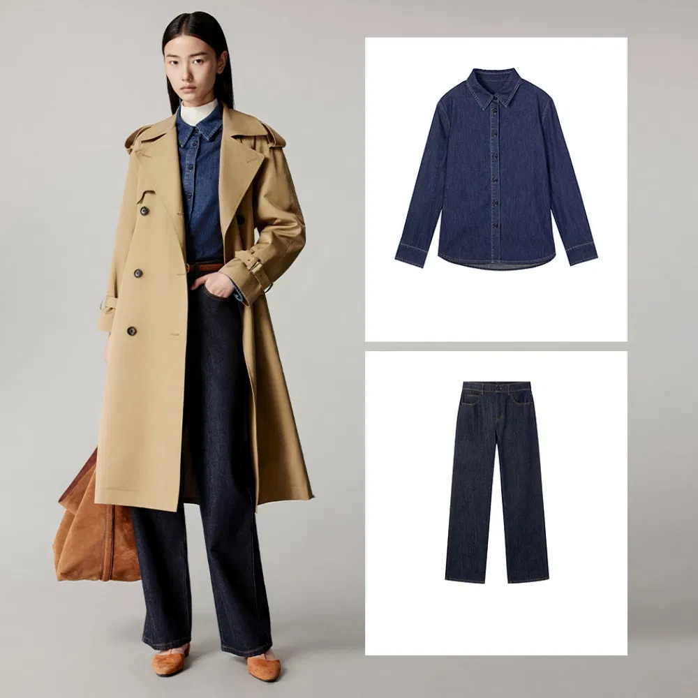 Sophisticated Longline Trench Coat with Black Button Closure