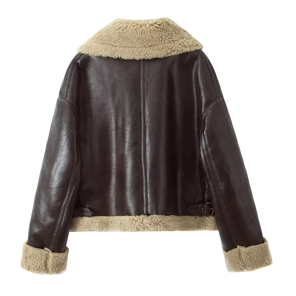 Luxurious Thickened Fur Collar PU Leather Jacket for Women