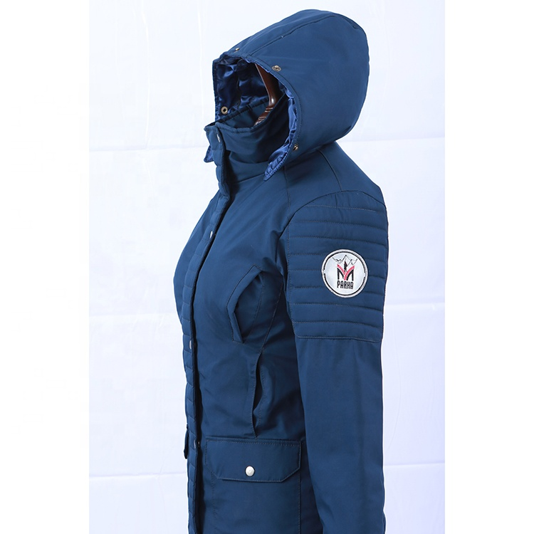 Custom Women Blue Tech Winter Parka Textile Jacket Parka