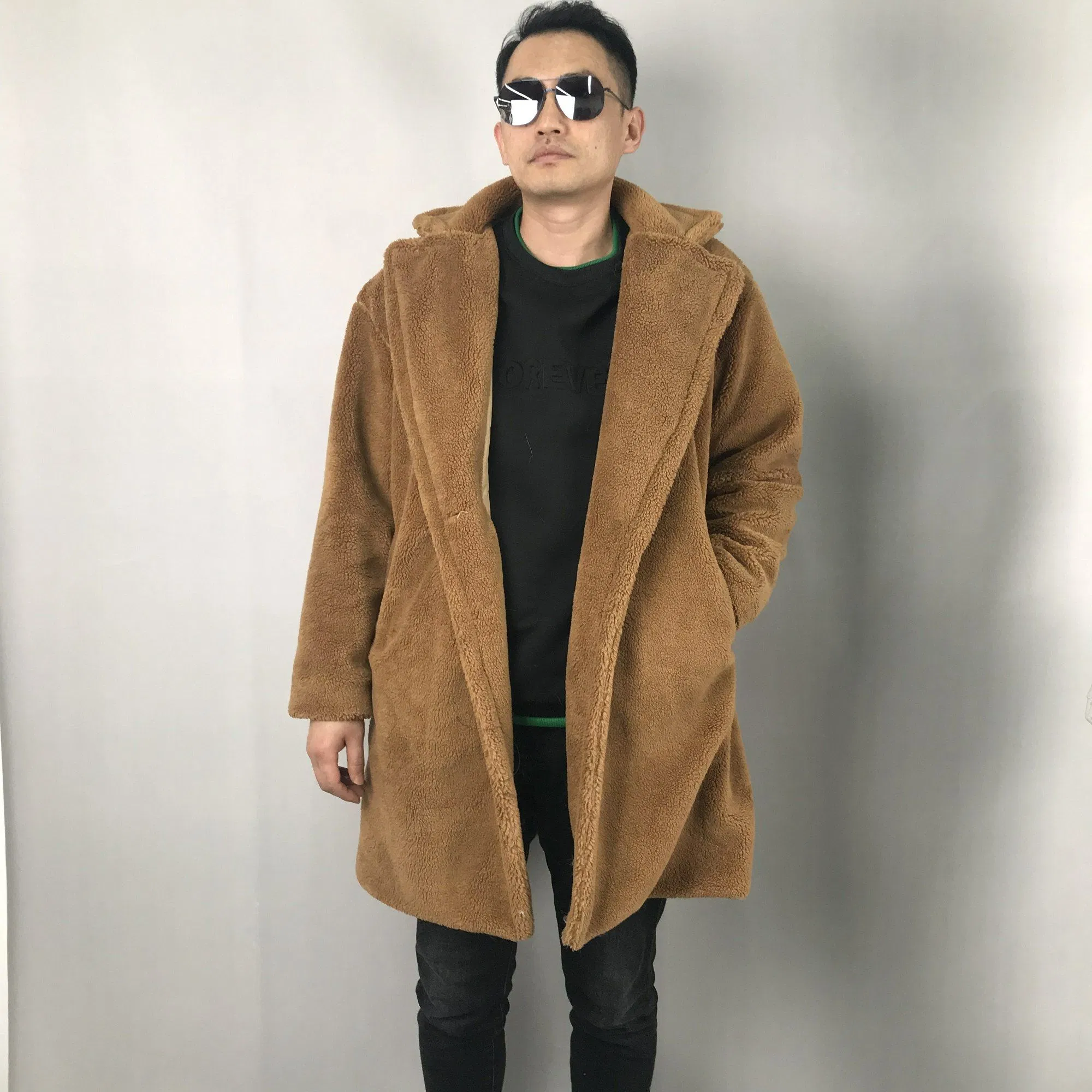 Custom Oversized Alpaca Wool Coat Fleece Lapel Winter Fur Jacket Faux Fur Teddy Long Coats Men