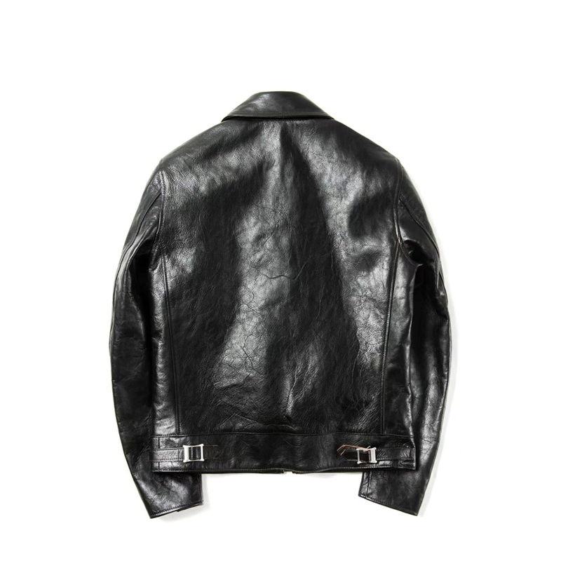 China Factory Mens Leather Coat Black Motorcycle Genuine Leather Jacket