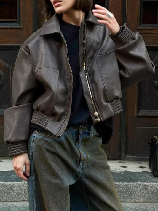 Vintage PU Leather Motorcycle Jacket for Retro Style Enthusiasts