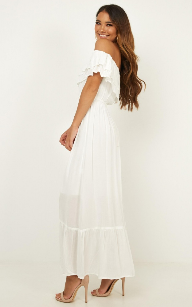 Womens off Shoulder Maxi Dress in White