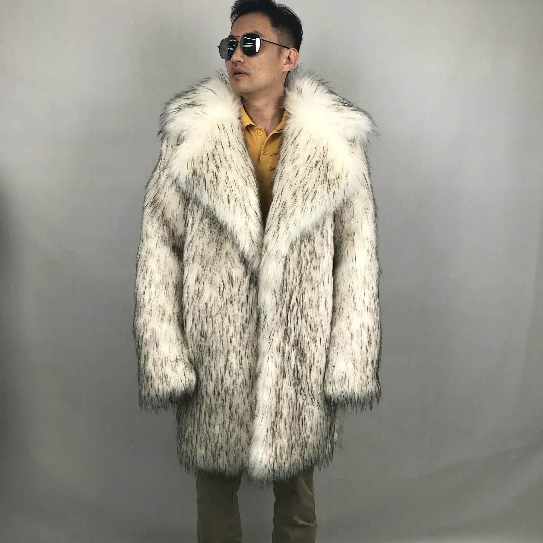 Custom Plus Size Men's Winter Faux Fur Trench Coat