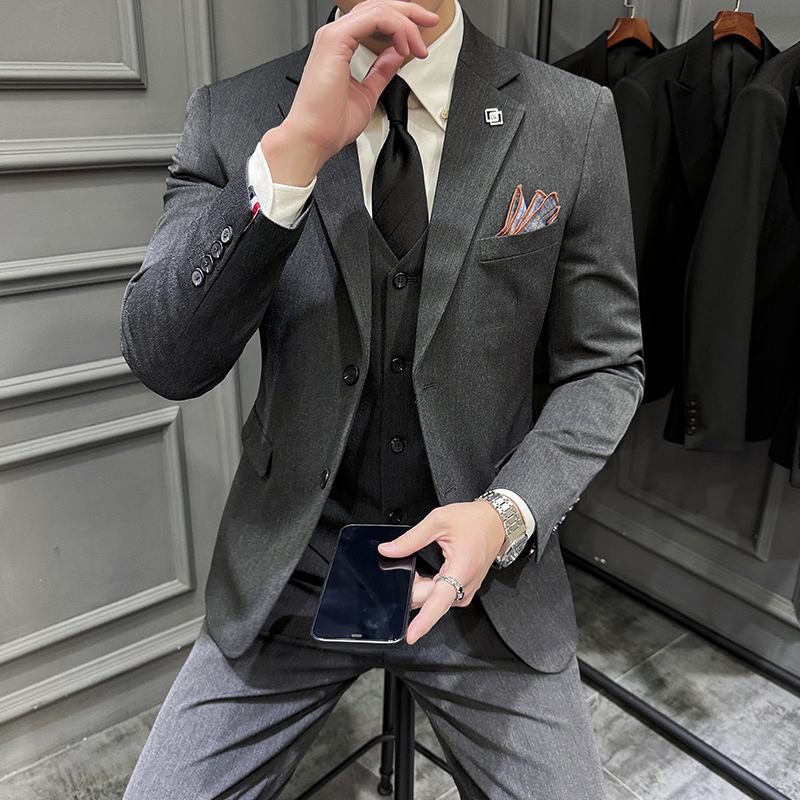 Men Groom Wedding Dress 3 Pieces Suits Double Breasted Vest Pants Blazer