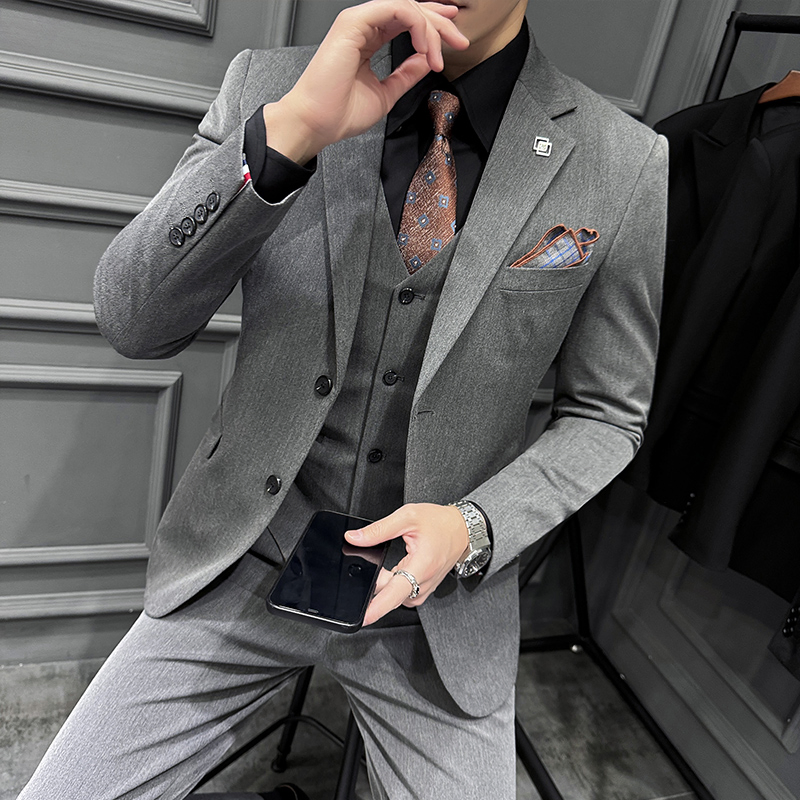 Men Groom Wedding Dress 3 Pieces Suits Double Breasted Vest Pants Blazer