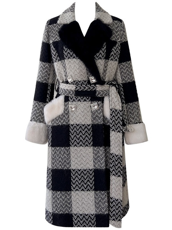 Nnr Modest Cloth Women Winter Wool Elegant Black Contrast Color Coat