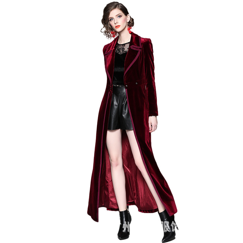 Long Trench Coat Women Over The Knee to Ankle Fall and Winter Fashion New Temperament Women Velvet Coat