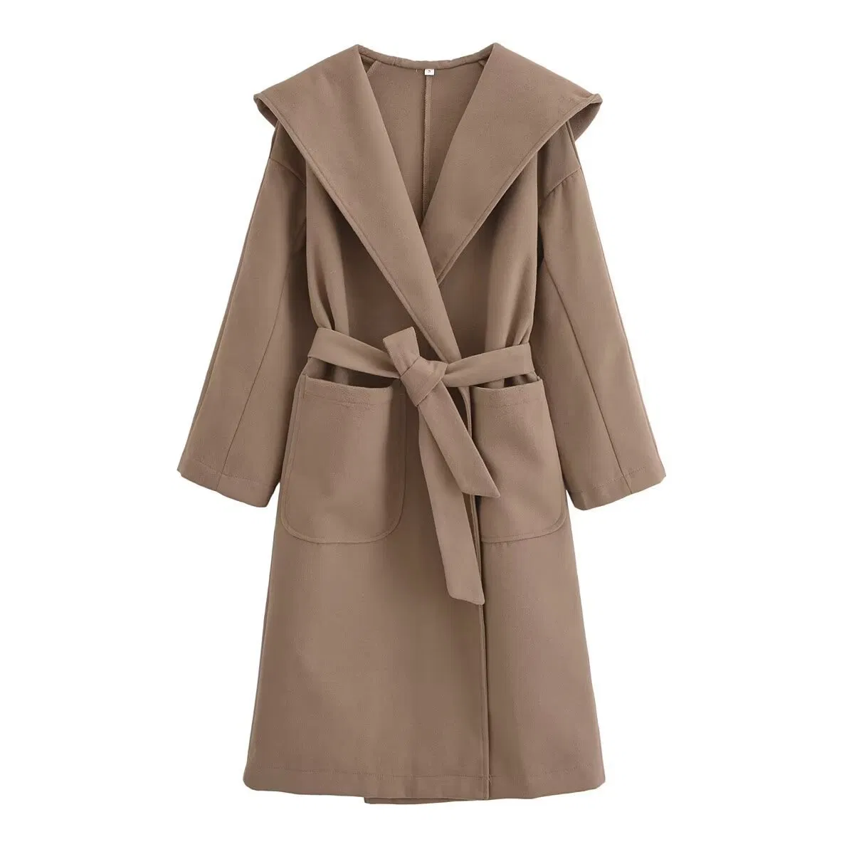 Customizable MID-Length Hooded Woolen Trench Coat with Lace-up Design