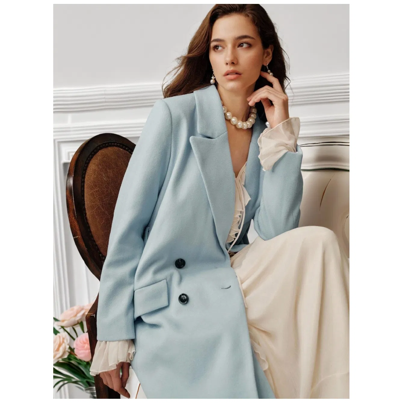 Sky Blue Belted Longline Wool Blend Winter Trench Coat