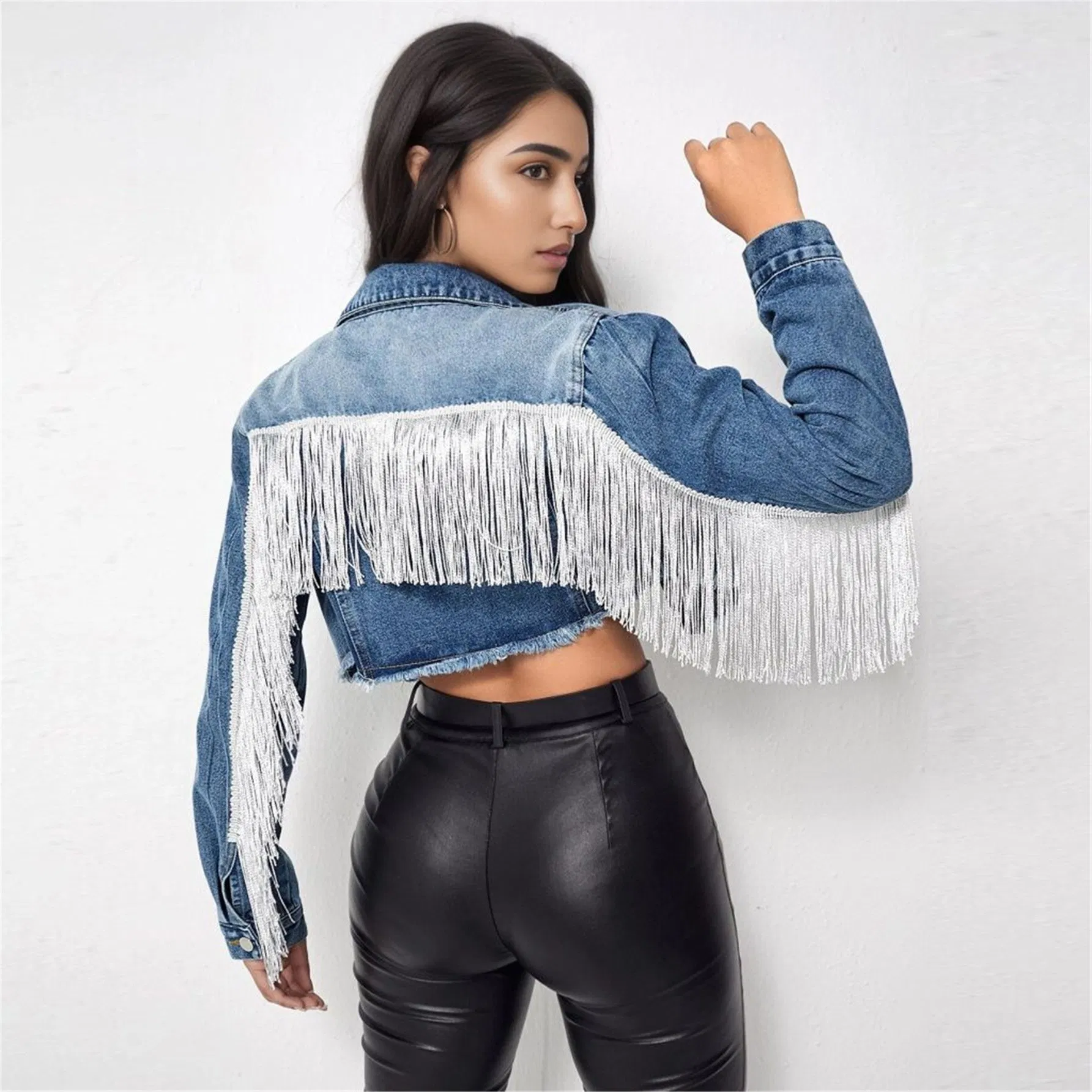 Women Casual Crop Tops Fringe Jeans Jacket Tassel Denim Jacket