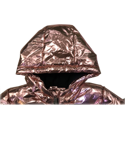 Girl's Shiny Metallic Full Zip Puffer Padded Hooded Jacket
