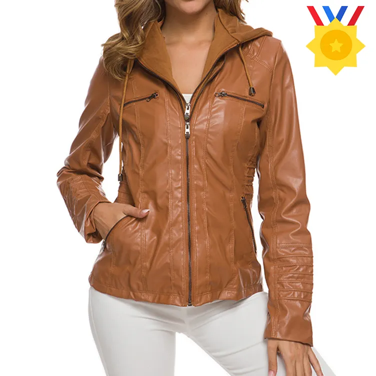 Women Hooded Leather Jacket