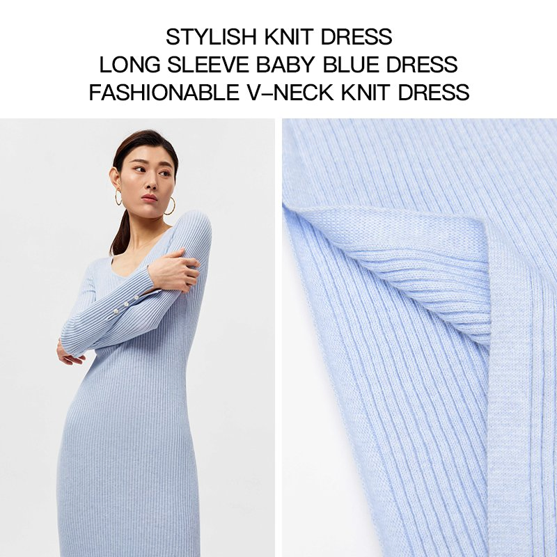 Stylish Women's Knitted Dresses Cashmere Wool Silk Viscose Organic Cotton Dress Long Sleeve Causal Dress for Girls Maxi Dress