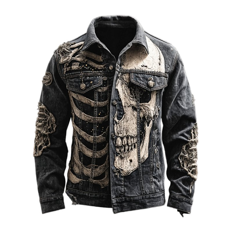 High-Quality Wholesale Customized Vintage-Streetwear Washed-Embroidery Button-Detailed Classic-Fit Men's Denim Jacket