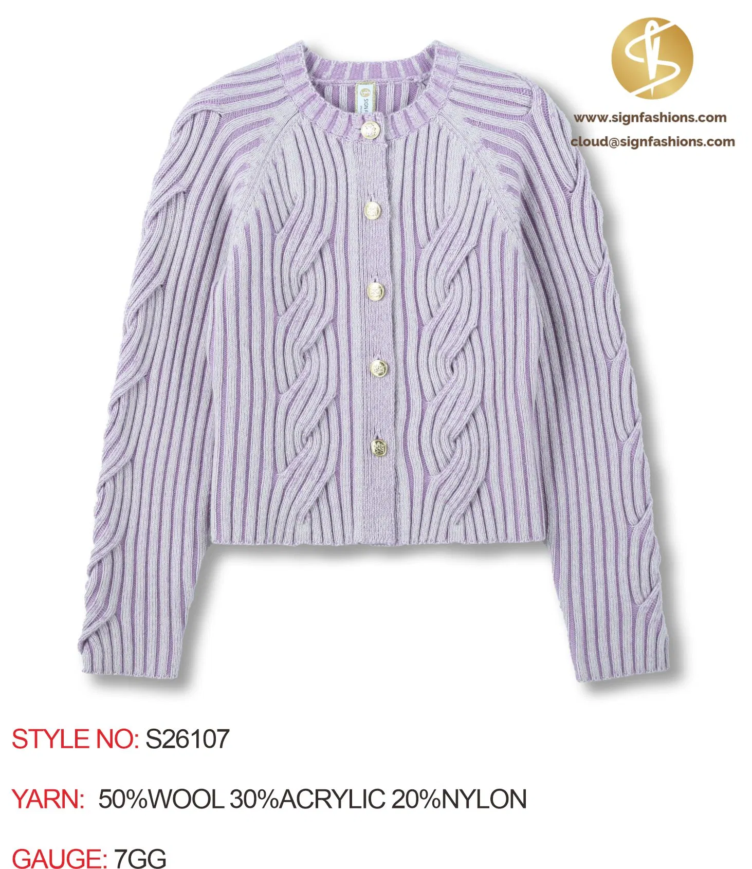 S26107 Women's Crewneck Raglan Sleeve Cardigan Fw26