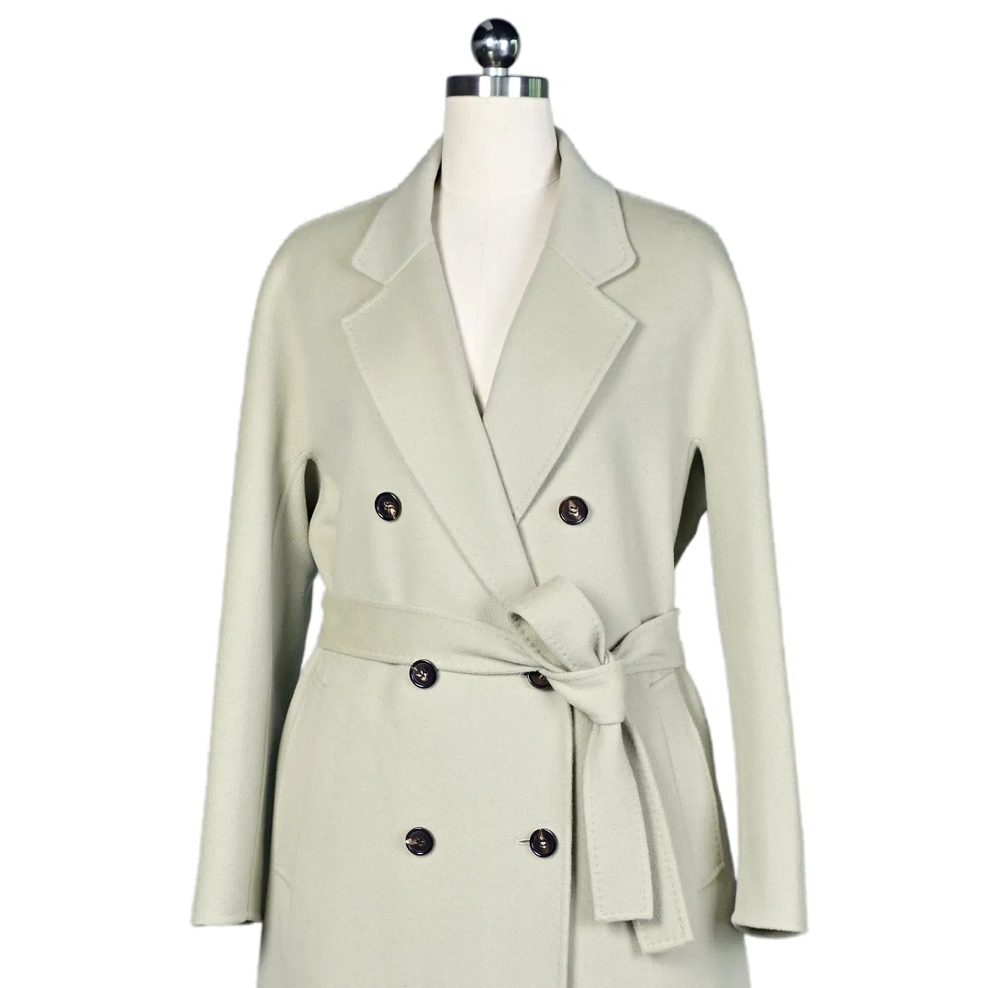 Stylish Light Green Women's Cashmere-Merino Wool Winter Long-Coat for Fashion