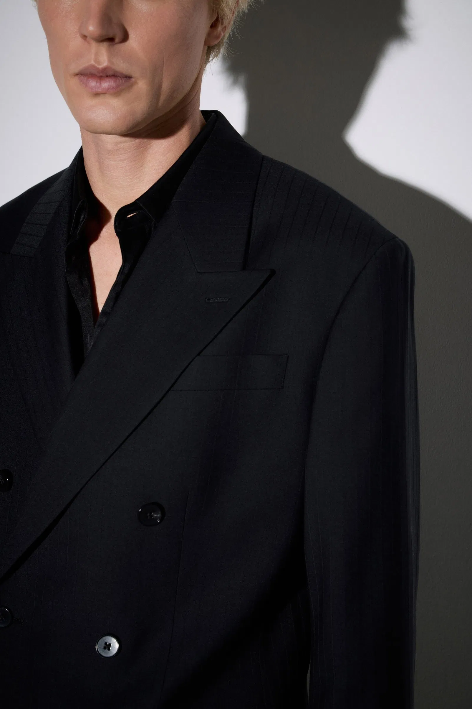 Leisure Custom Logo Double-Breasted Textured Stripes Pure Wool Fabric Blazer for Man Official Wear