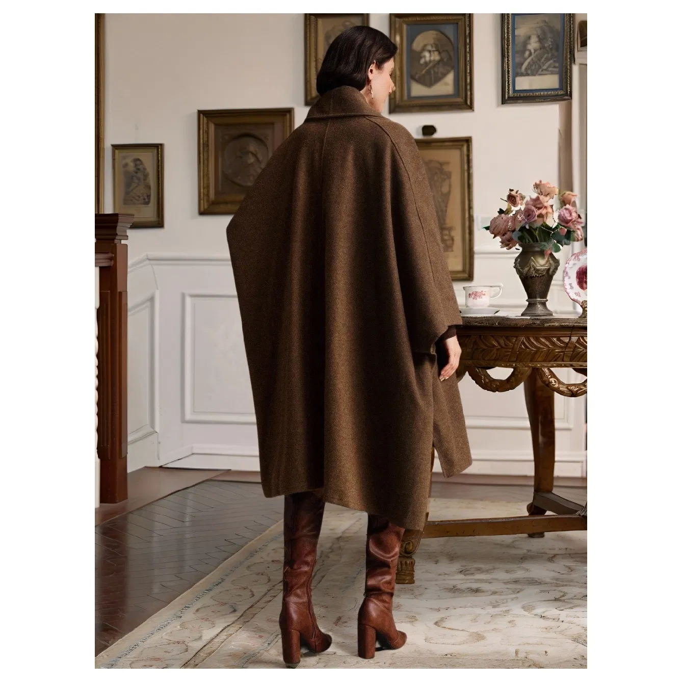 Elegant Shawl-Style Wool Cape Coat for Autumn and Winter