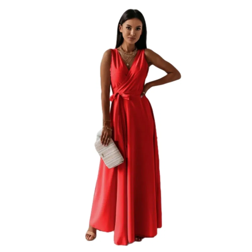 Hot-Selling Popular 2025 New Sleeveless V-Neck Full-Length Fashionable Social Event Maxi Dress