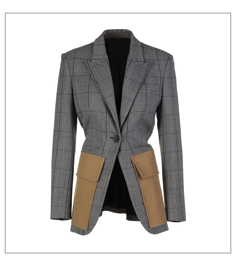 Customized Wholesale Back Elastic Pleat Waist Cut-in Design Leather Pockets Women Blazer Jacket Suits Blazer Paired with Mini Skirt for Fashion Wear