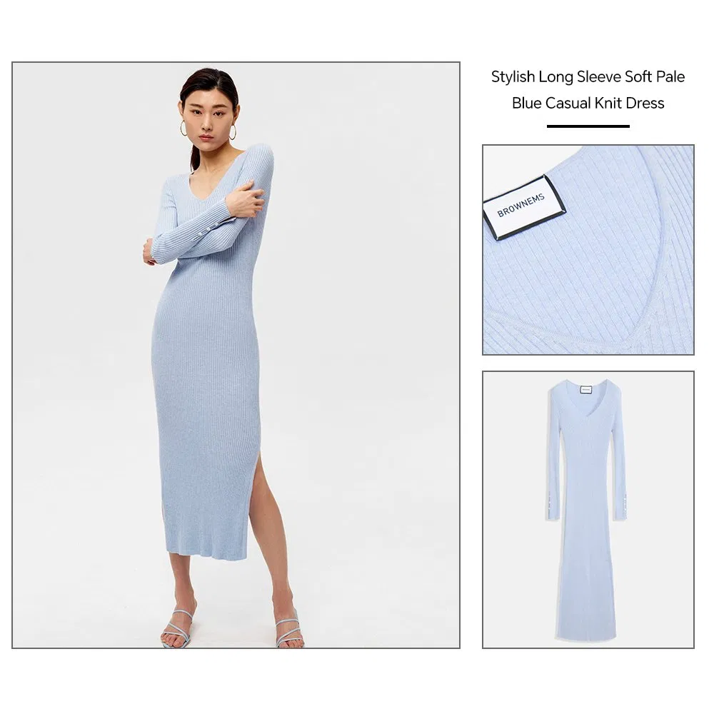 Stylish Women's Knitted Dresses Cashmere Wool Silk Viscose Organic Cotton Dress Long Sleeve Causal Dress for Girls Maxi Dress