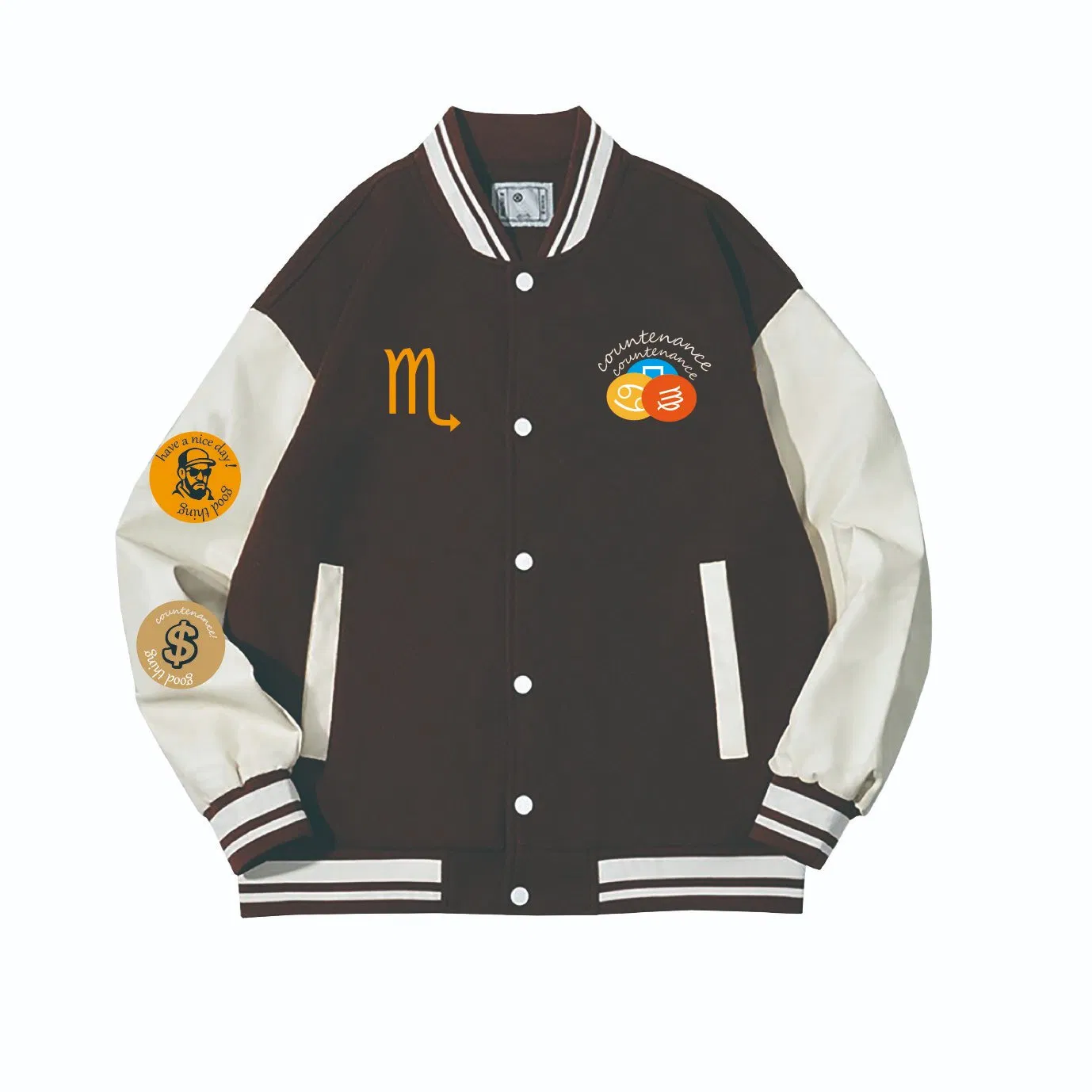 Varsity Bomber Jacket with Zodiac Sign and Badges on Green