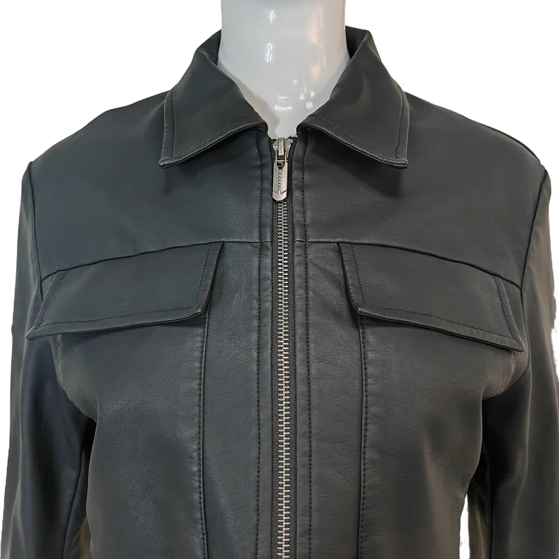 Black Faux Leather Cropped Biker Jacket View 5