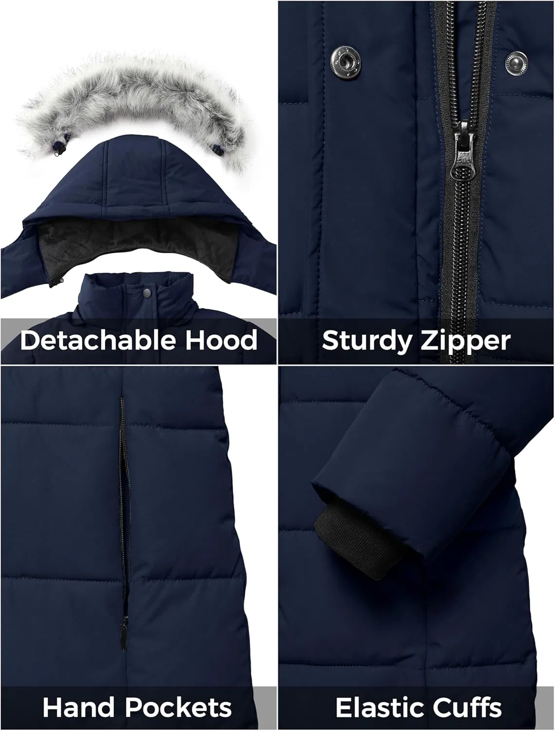 Girls' Winter Coat Long Hooded Parka Soft Fleece Puffer Jacket with Removable Hood