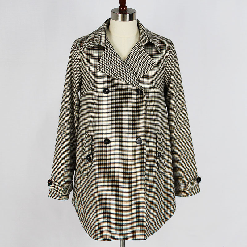 Women's Fashion Casual Double-Breasted Contrast Jacket A-Line Trench Coat with Sleeve Tabs