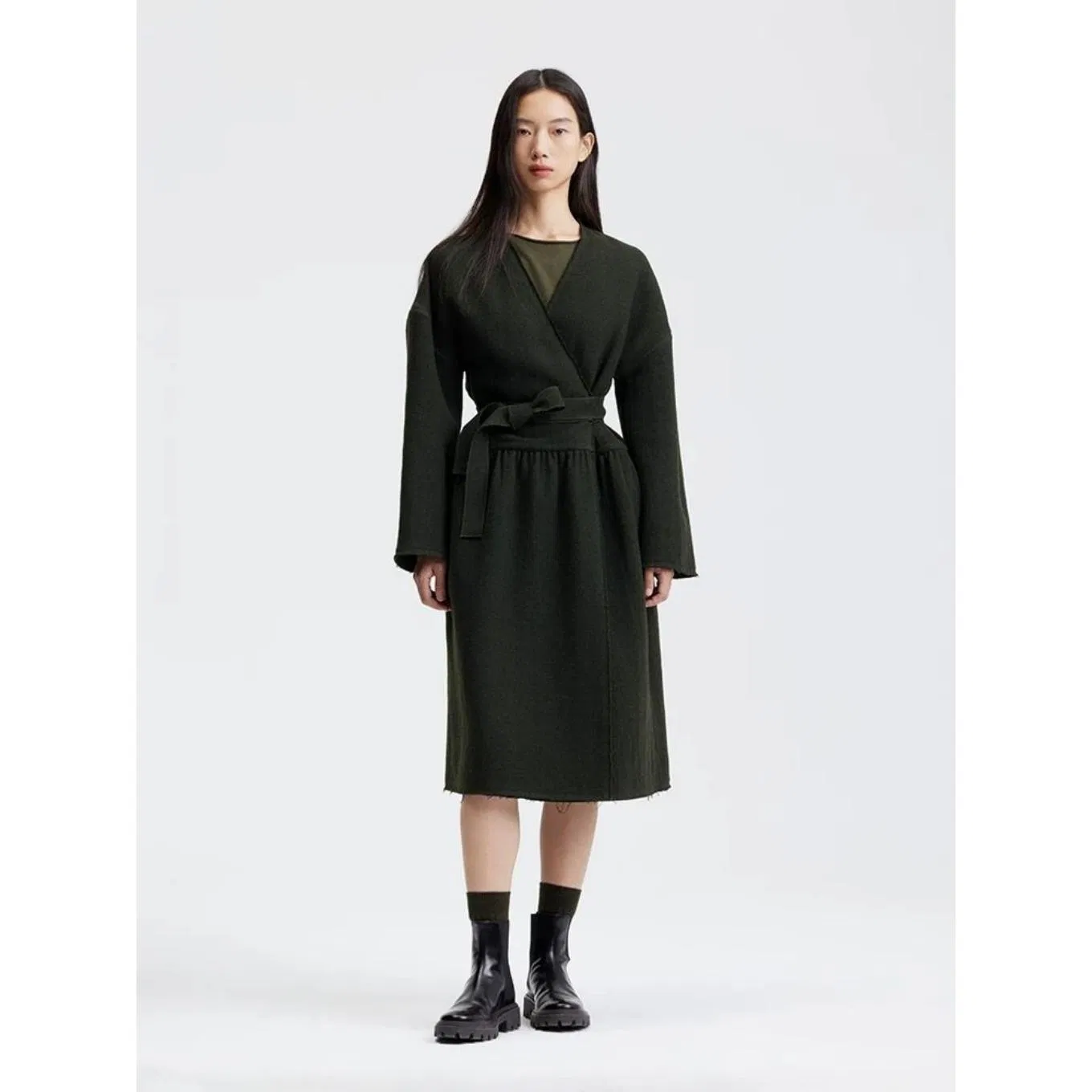 High Fashion Wholesale Women Double Side Loose Wool Coat Dress Shaped Wool Outwear