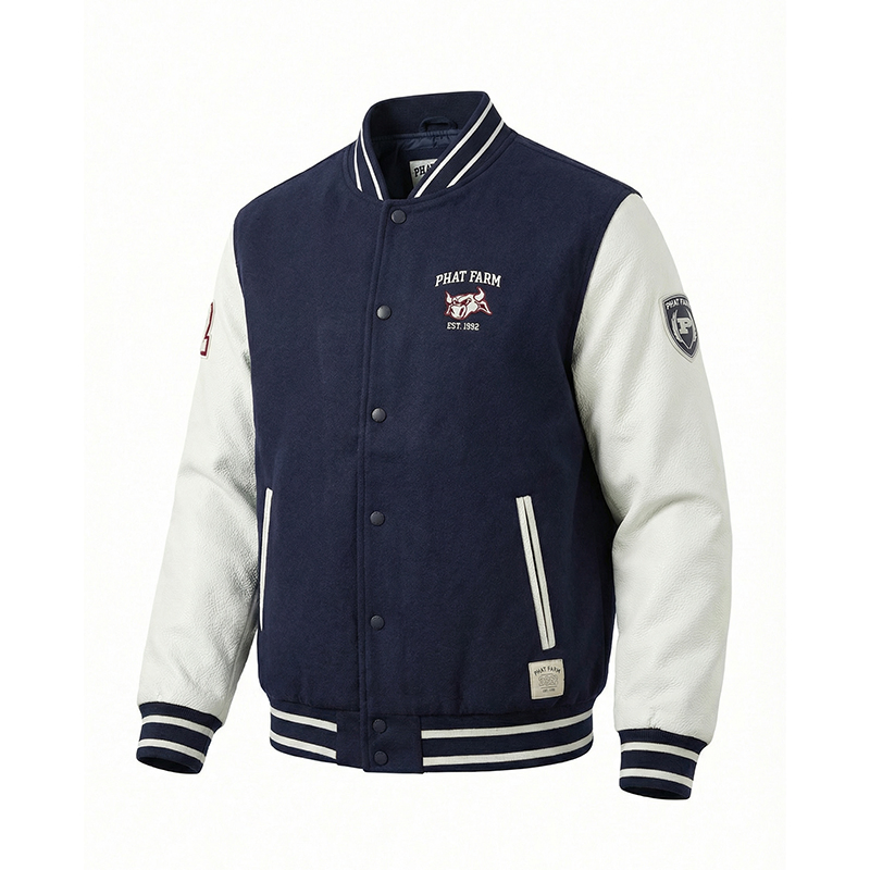OEM Custom Logo CVC (80/20) 400G/M2 French Terry Leateh, 0.8mm Men's Bomber Baseball Windproof Wool Varsity Jacket