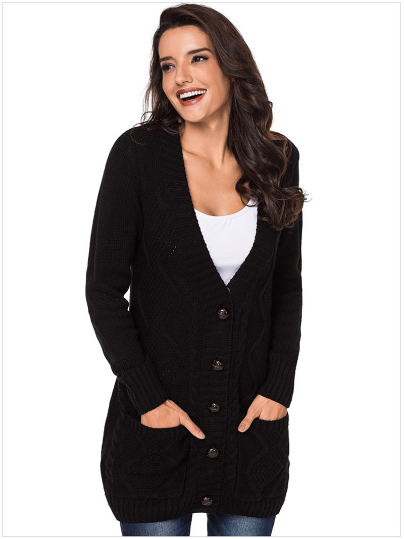 Women Long Line V Neck Sweater Cardigan