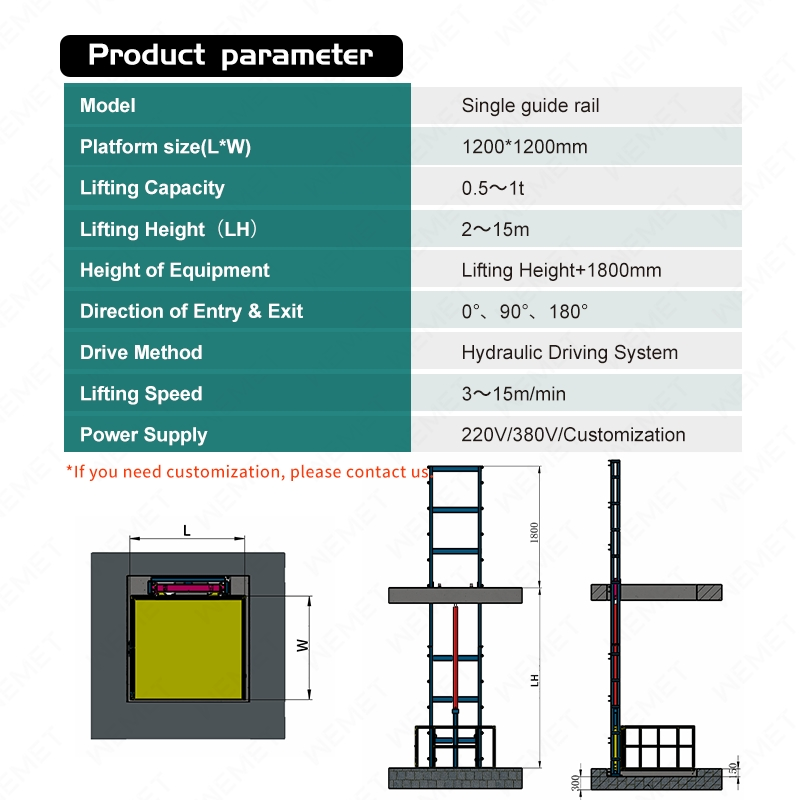 Warehouse Wall Mounted Goods Lift Guide Rail Hydraulic Small Cargo Lift Platform Freight Elevator Cargo Elevator