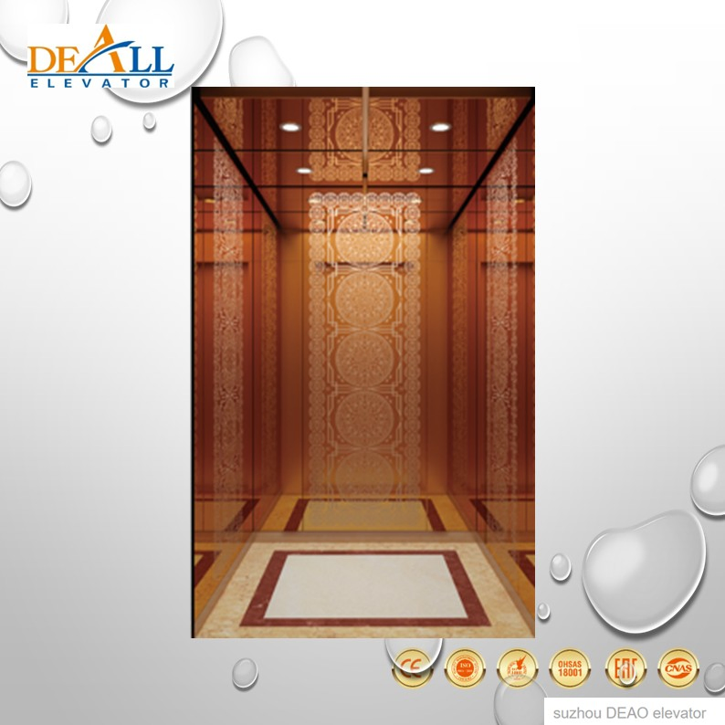 PVC or Marble 1.0-8.0m/S Deao Solid Wooden Case Hospital Passenger Elevator