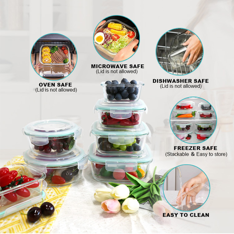1300ml Durable Leak-Proof Glass Food Storage with Secure Plastic Cover