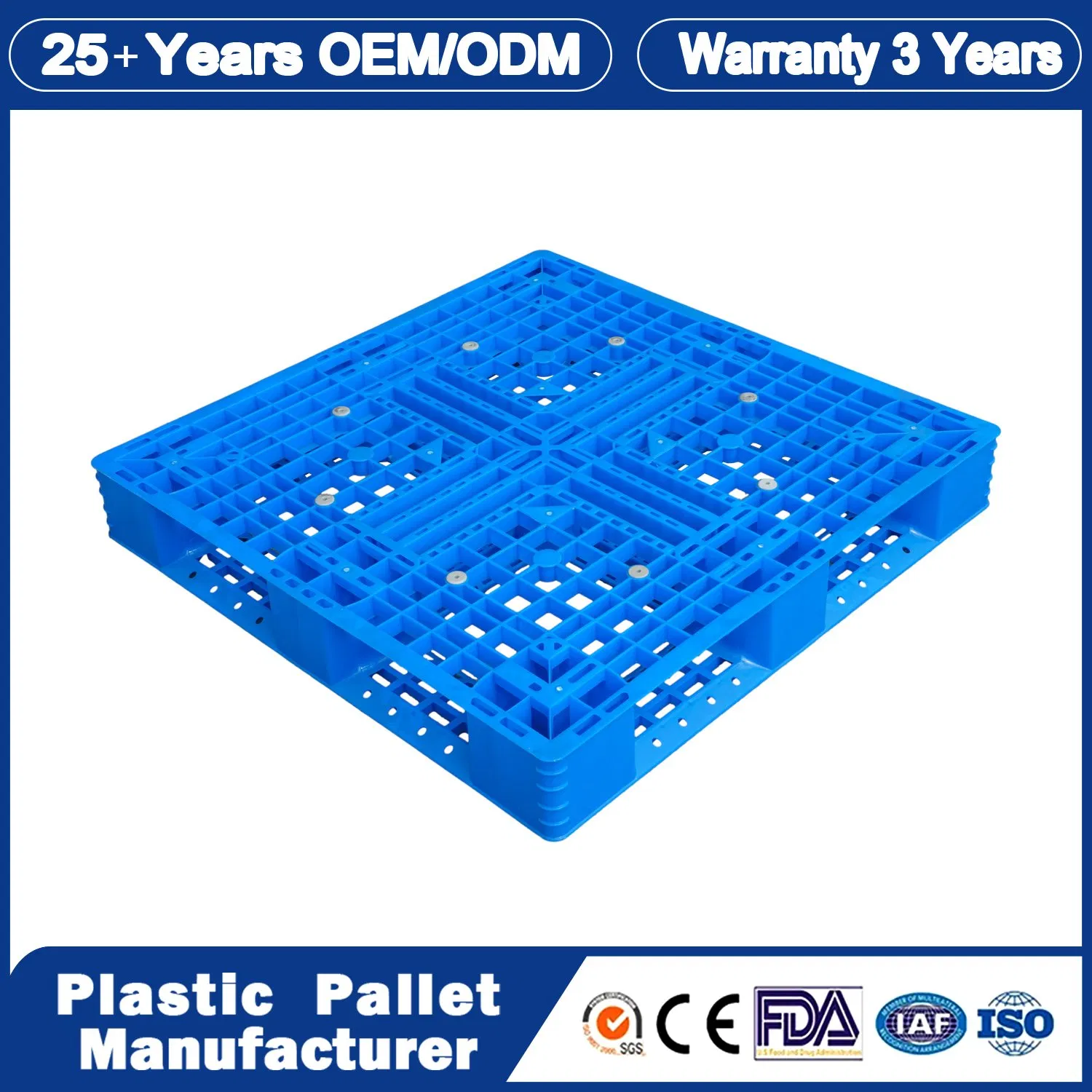 Recycled Heavy Duty Steel Reinforced 1400X1100mm Single Surface Six Runner Plastic Pallet in Stock