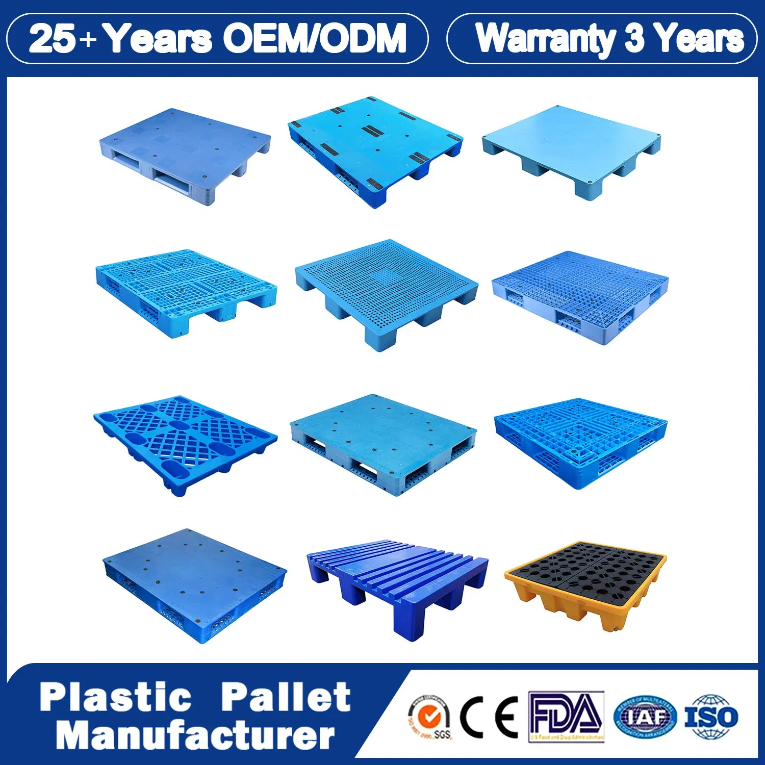 Recycled Heavy Duty Steel Reinforced 1400X1100mm Single Surface Six Runner Plastic Pallet in Stock