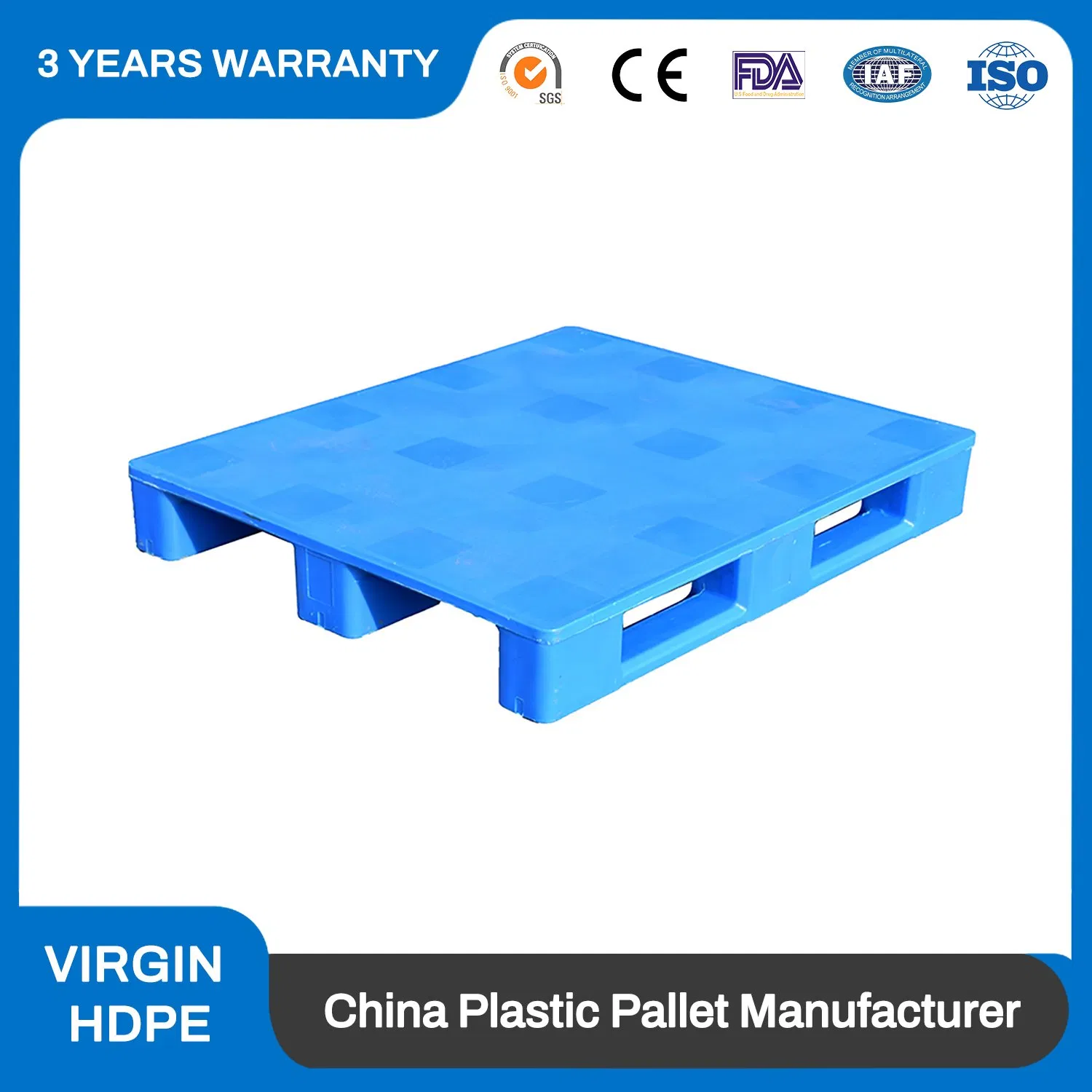 1200*1000 Stackable Industrial HDPE 3 Runners Heavy Duty Reversible Hygiene Solid Deck Racking Forklift 4 Way Entry Steel Reinforced Plastic Pallet