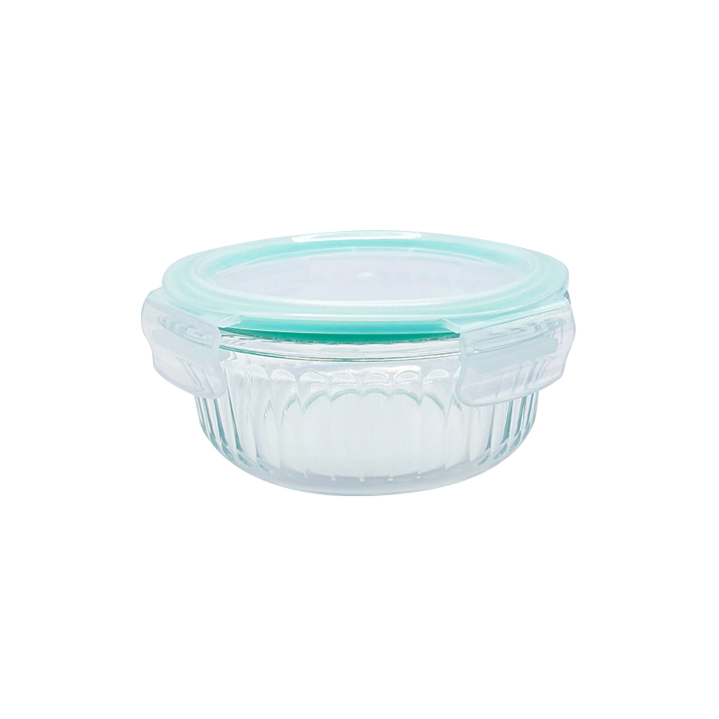 Child-Safe Striped Glass Storage with Secure PP Locking Cover, Microwave/Freezer Safe for Family Use 390ml